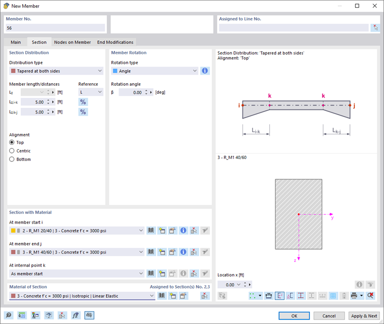 Defining Member with Tapered Cross-Section on Both Sides