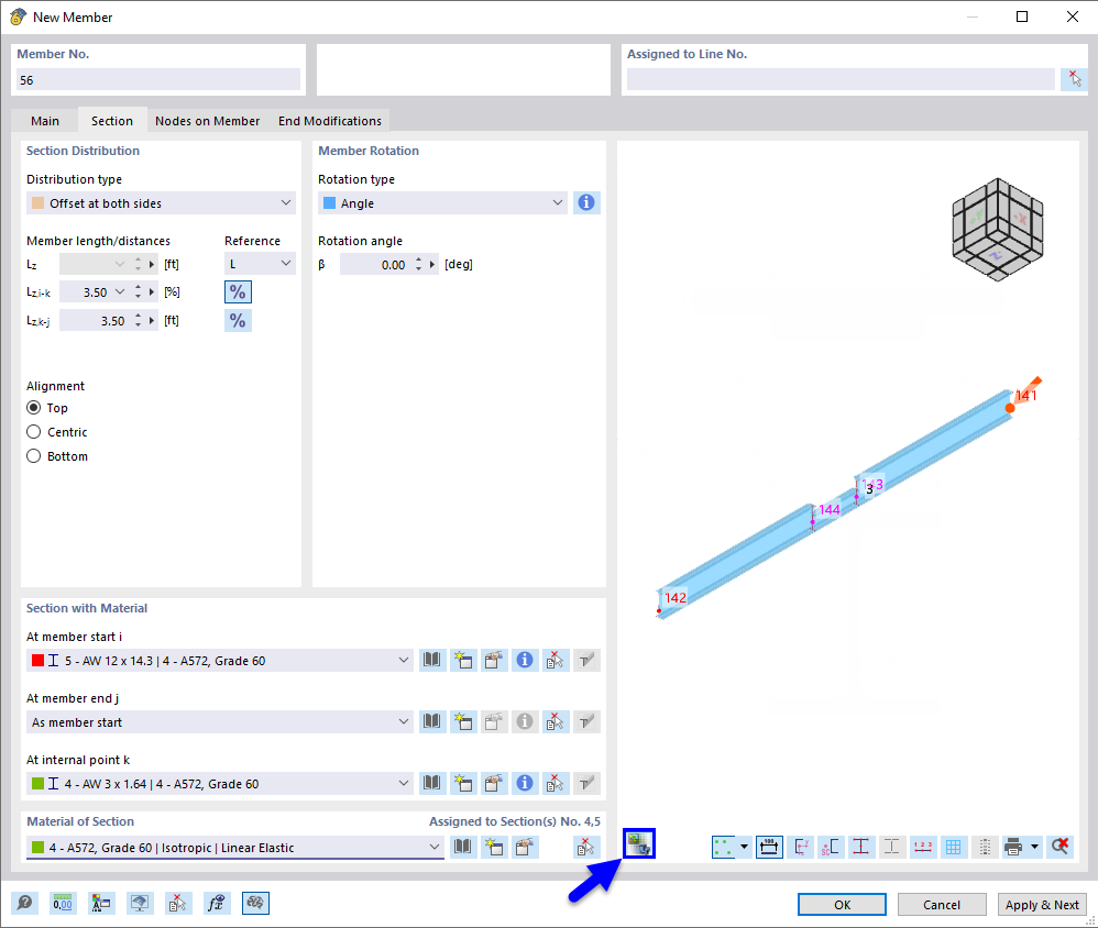Defining Member with Offset on Both Sides and Flush Flange