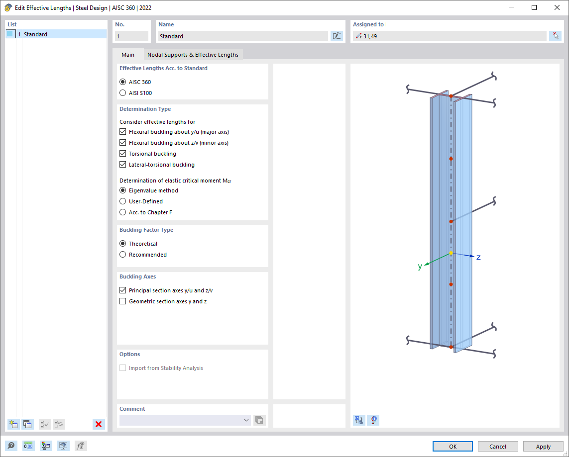 Dialog Box "New Effective Lengths"