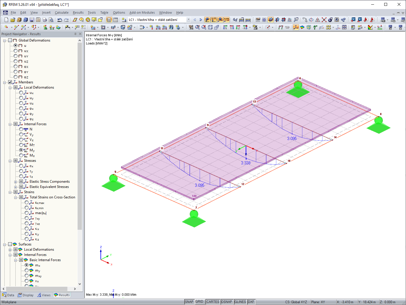 FAQ 005023 | I have a trapezoidal roof structure supported by beams. However, the moments on the beams are smaller than they should be. What can be the reason for this?