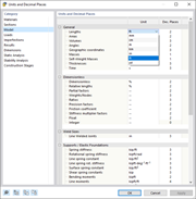 Dialog Box 'Units and Decimal Places'