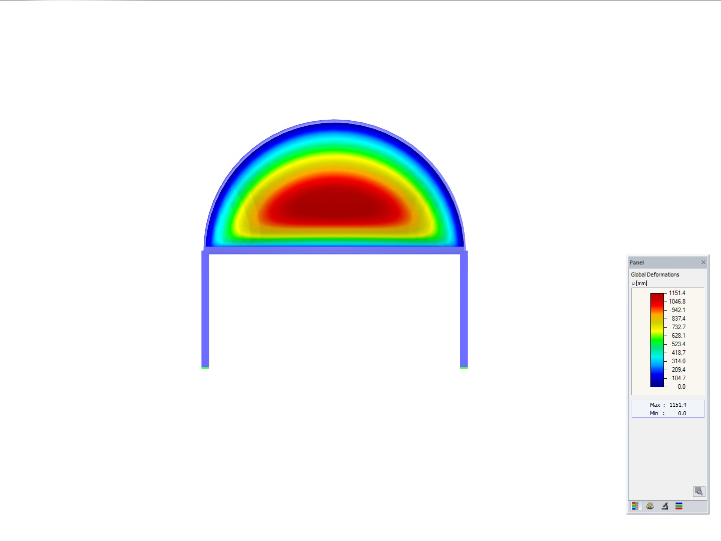 Steel Structure with Membrane Roof Final, X-Axis Direction View, Deformation
