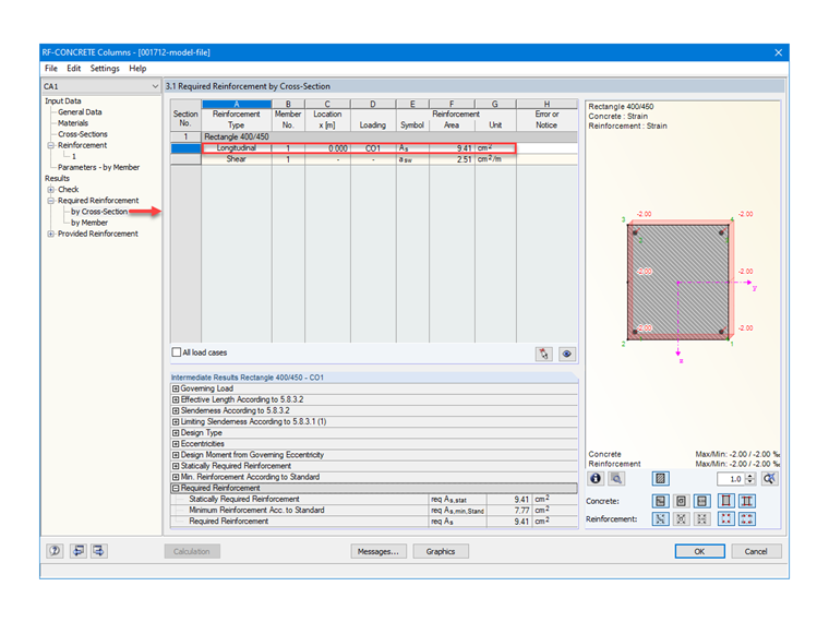 Required Reinforcement Determined by RF-CONCRETE Columns