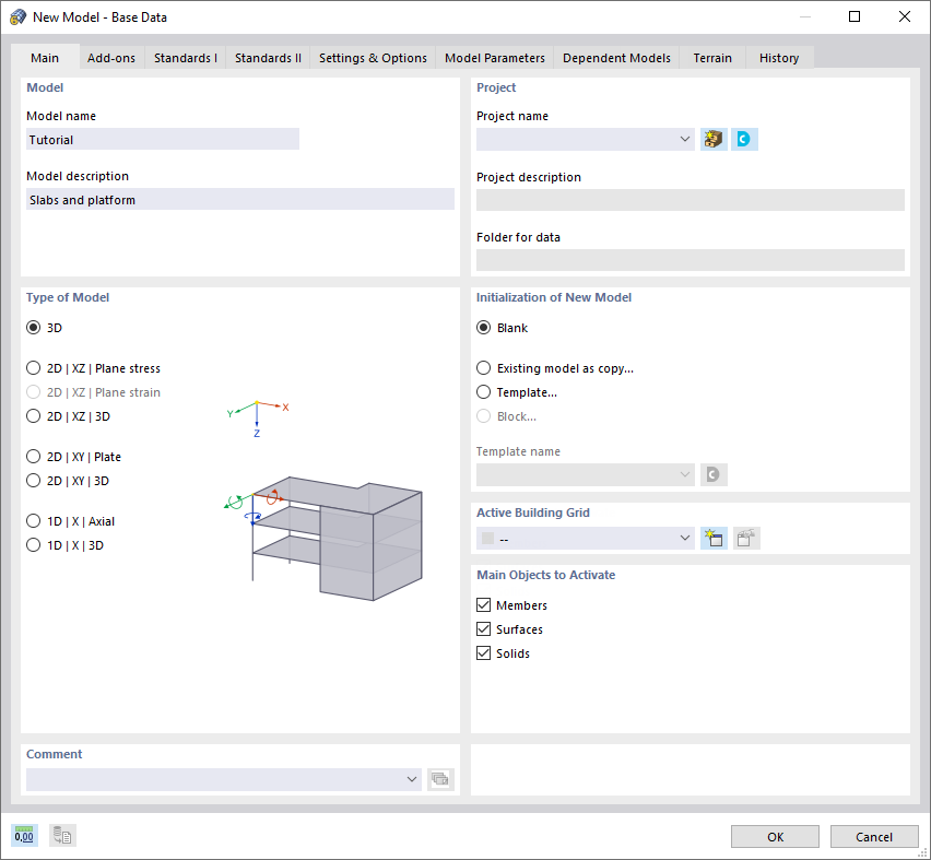 Dialog Box 'New Model - Base Data'