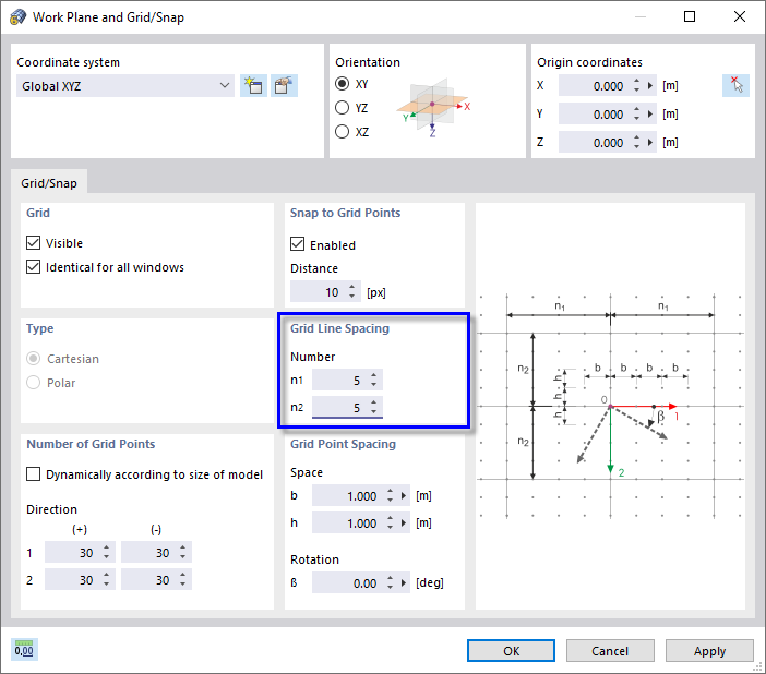 Dialog Box 'Work Plane and Grid/Snap'
