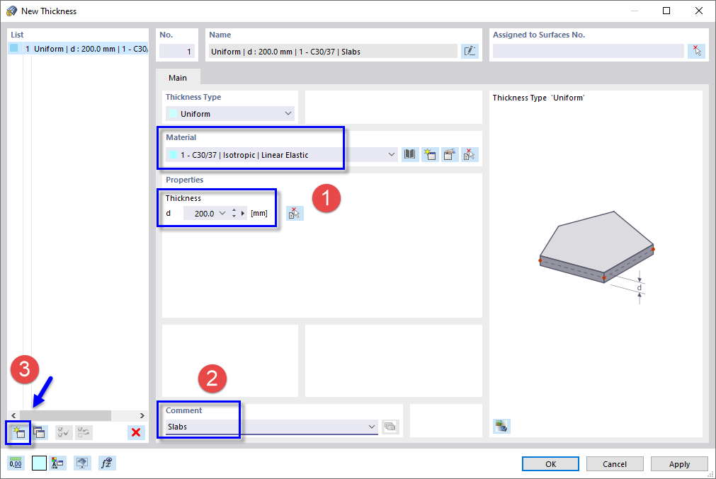 Dialog Box 'New Thickness'