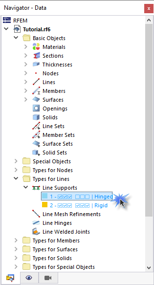 Navigator with Predefined Types of Line Supports
