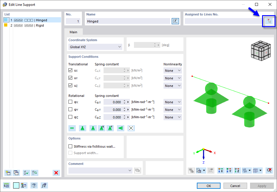 Dialog Box 'Edit Line Support'