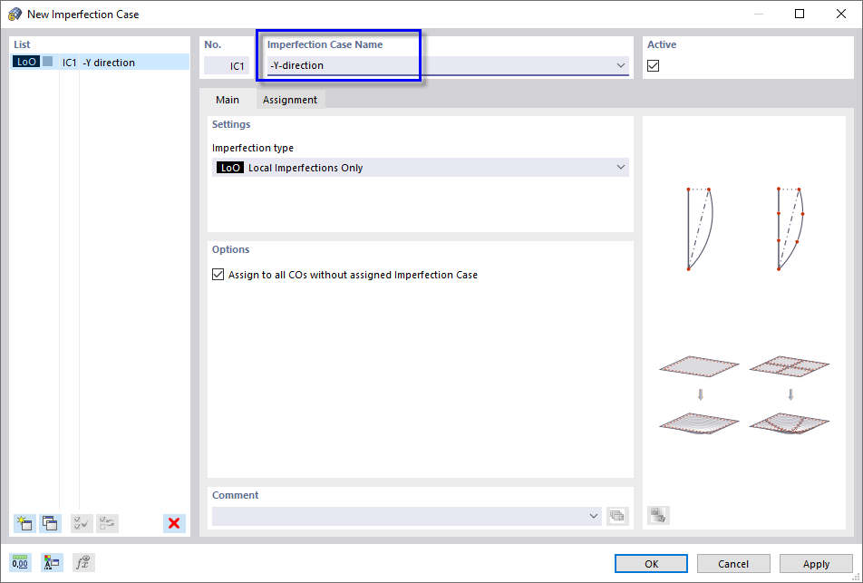 Dialog Box 'New Imperfection Case'