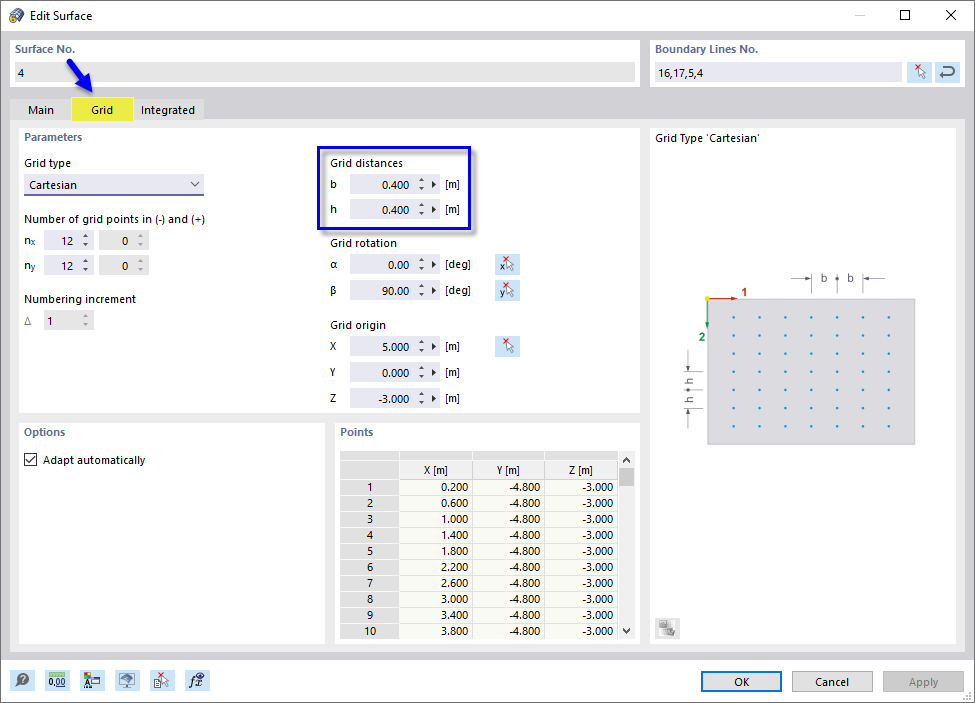 Adjusting Grid for Surface Results