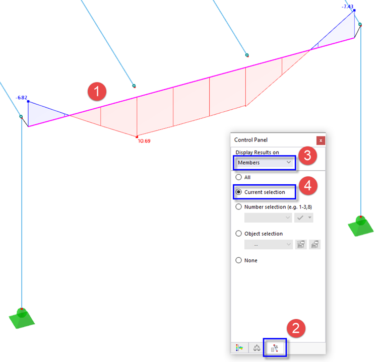 Applying Current Selection to Display Moments of Frame Girder