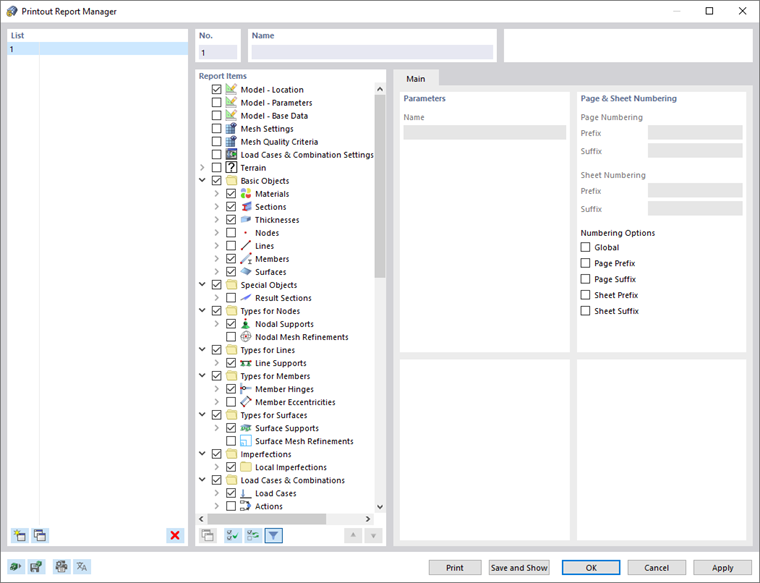 'Printout Report Manager' Dialog Box