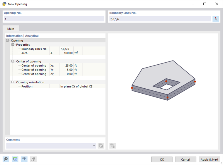 Dialog Box "New Opening"