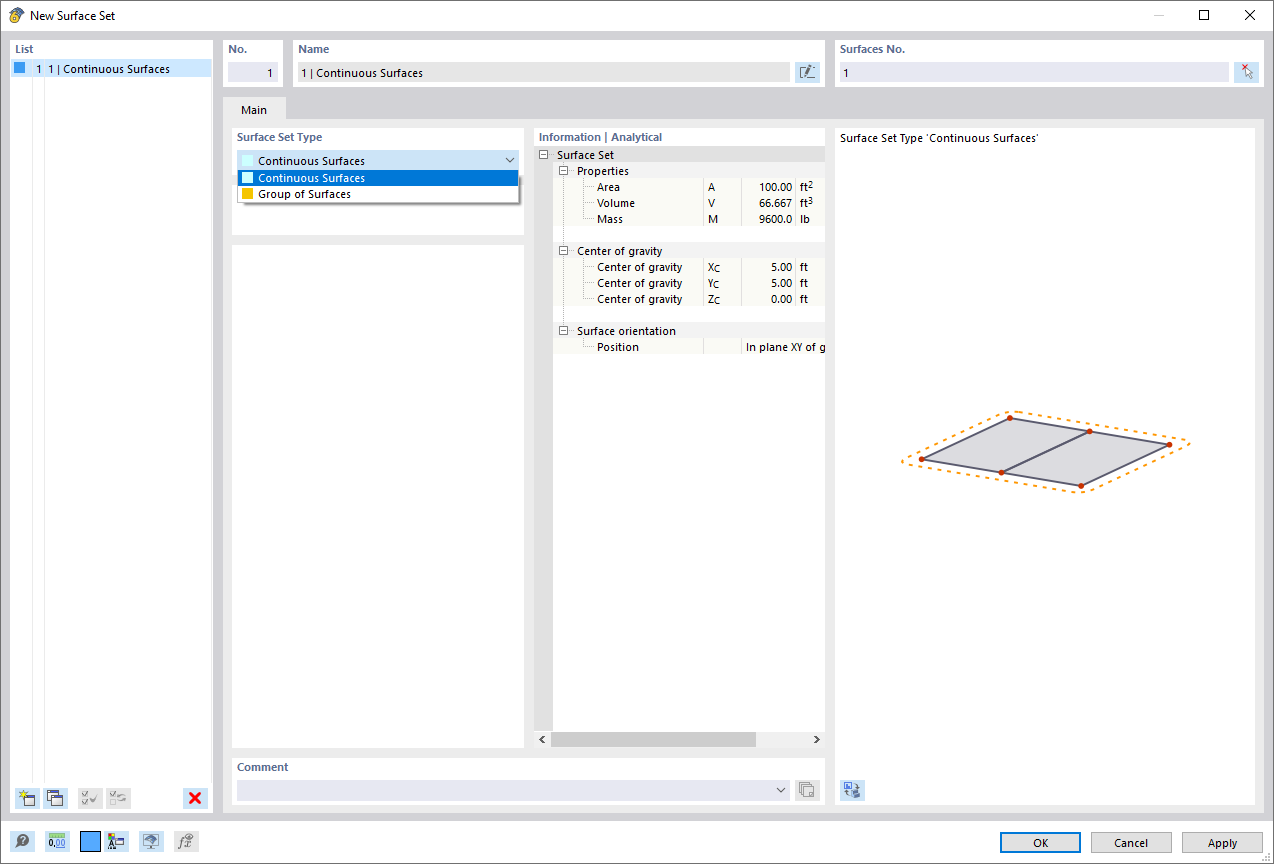 Dialog Box "New Surface Set"