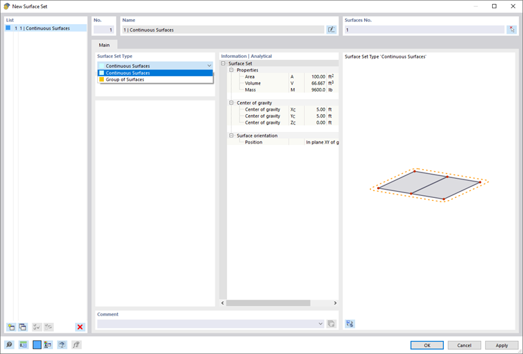 Dialog Box "New Surface Set"