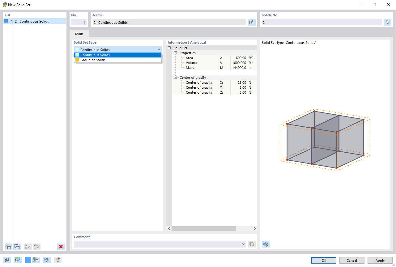 Dialog Box "New Solid Set"