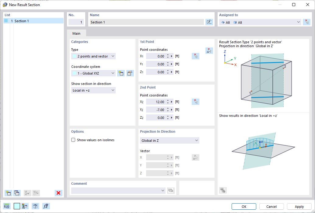 Dialog Box "New Result Section"