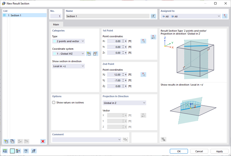 Dialog Box "New Result Section"