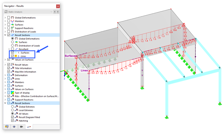 Result Sections in Navigator and Model