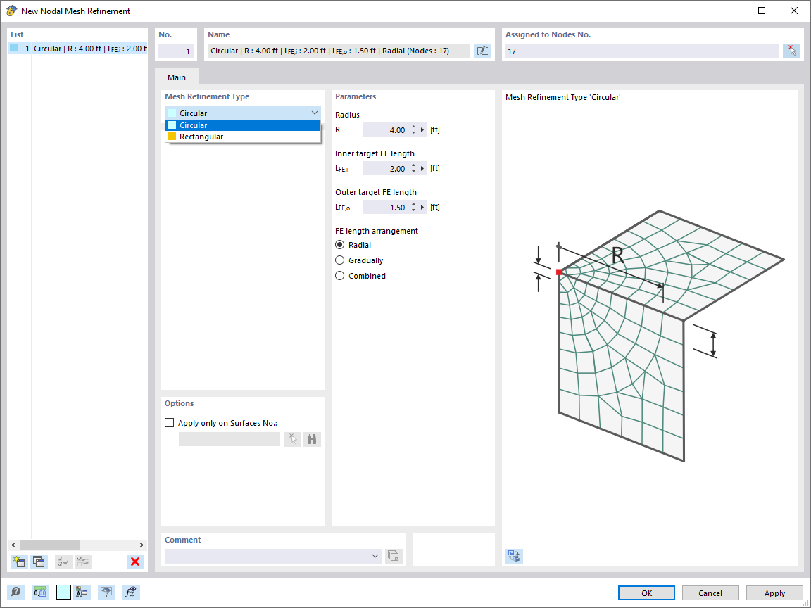 Dialog Box "New Nodal Mesh Refinement"
