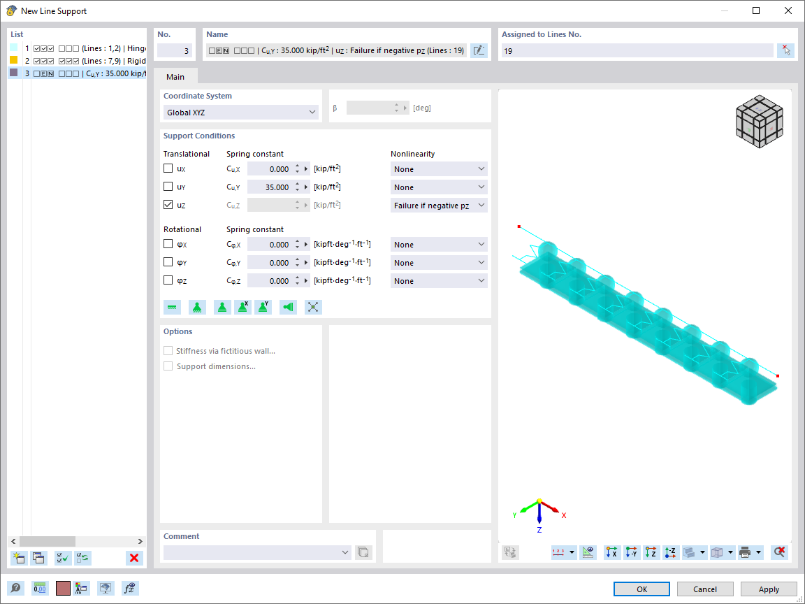 Dialog Box "New Line Support"