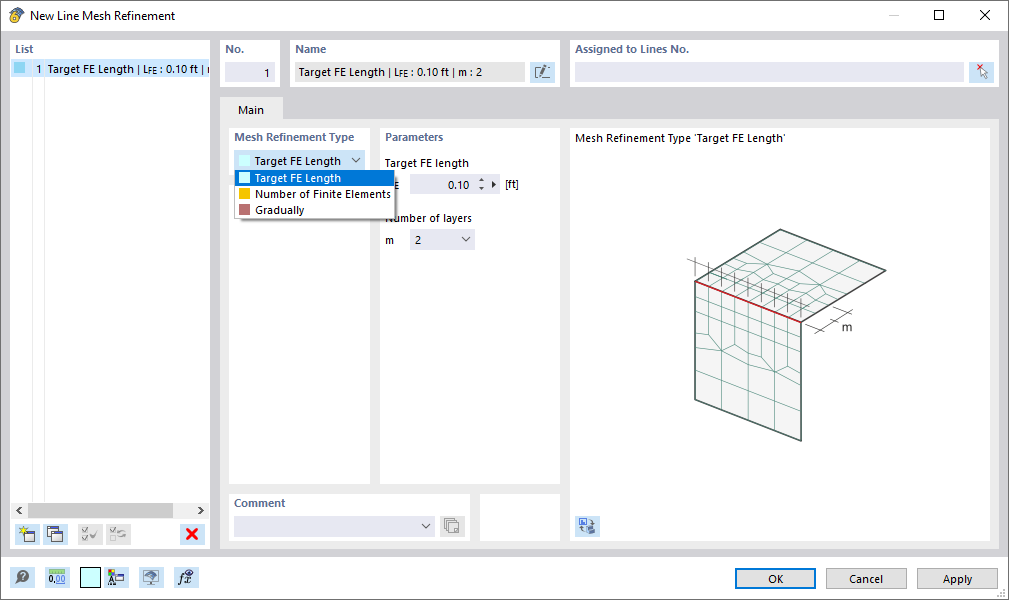 Dialog Box "New Line Mesh Refinement"
