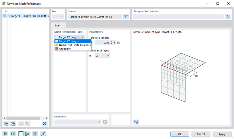 Dialog Box "New Line Mesh Refinement"