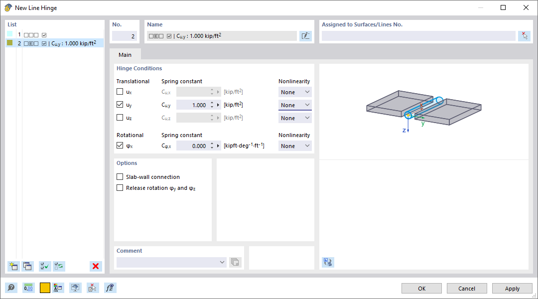 Dialog Box "New Line Hinge"