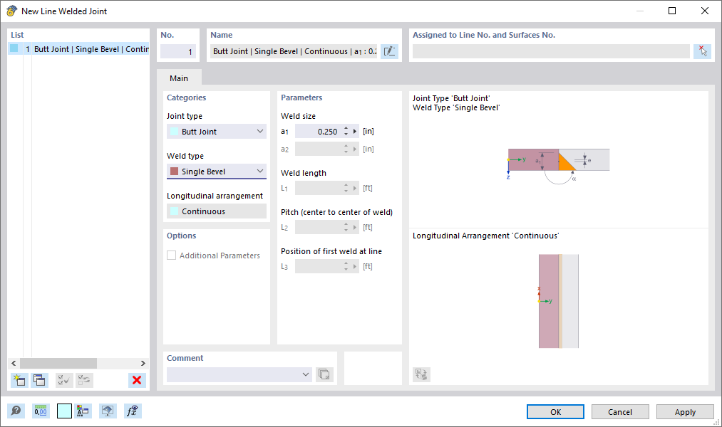 Dialog Box "New Line Welded Joint"