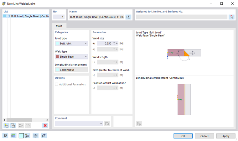 Dialog Box "New Line Welded Joint"