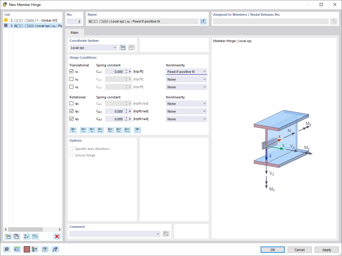 Dialog Box "New Member Hinge"