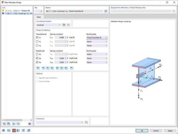 Dialog Box "New Member Hinge"