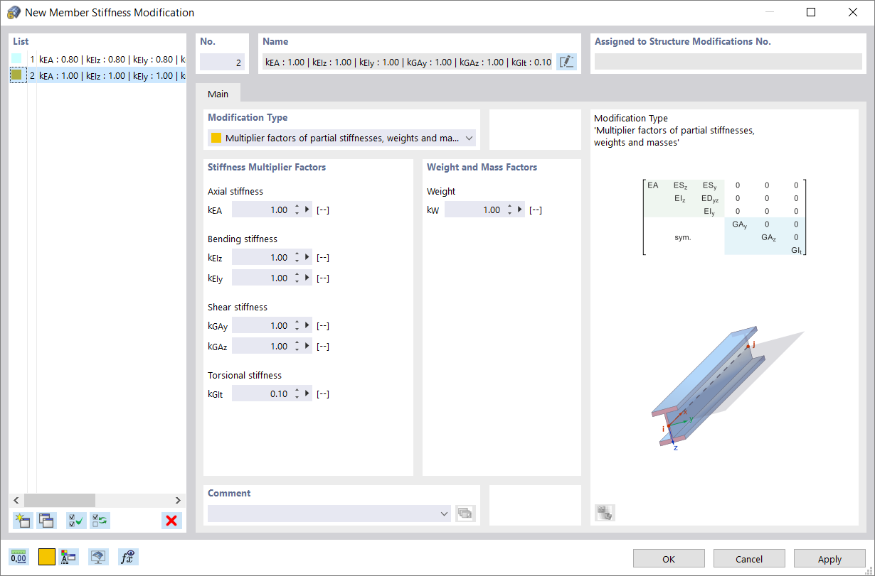 Dialog Box "New Member Stiffness Modification"