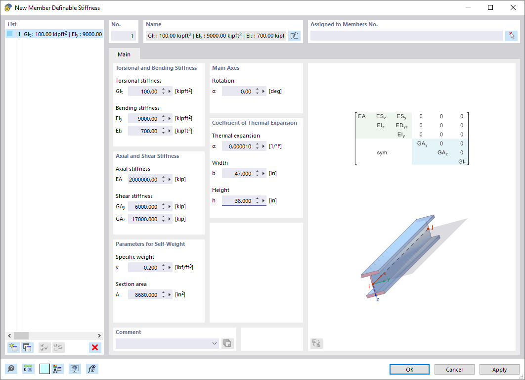 Dialog Box "New Member Definable Stiffness"