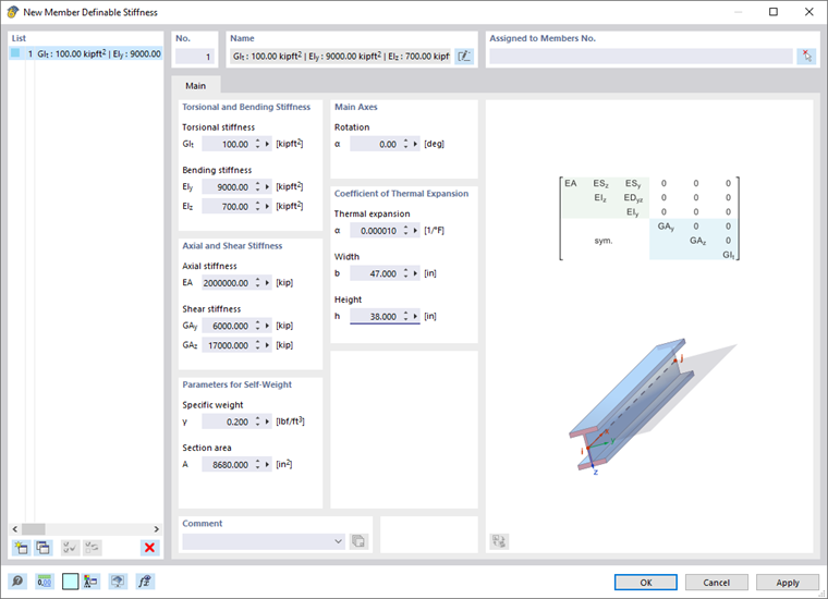 Dialog Box "New Member Definable Stiffness"