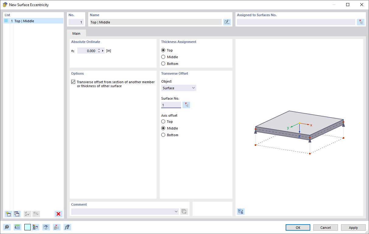 Dialog Box "New Surface Eccentricity"