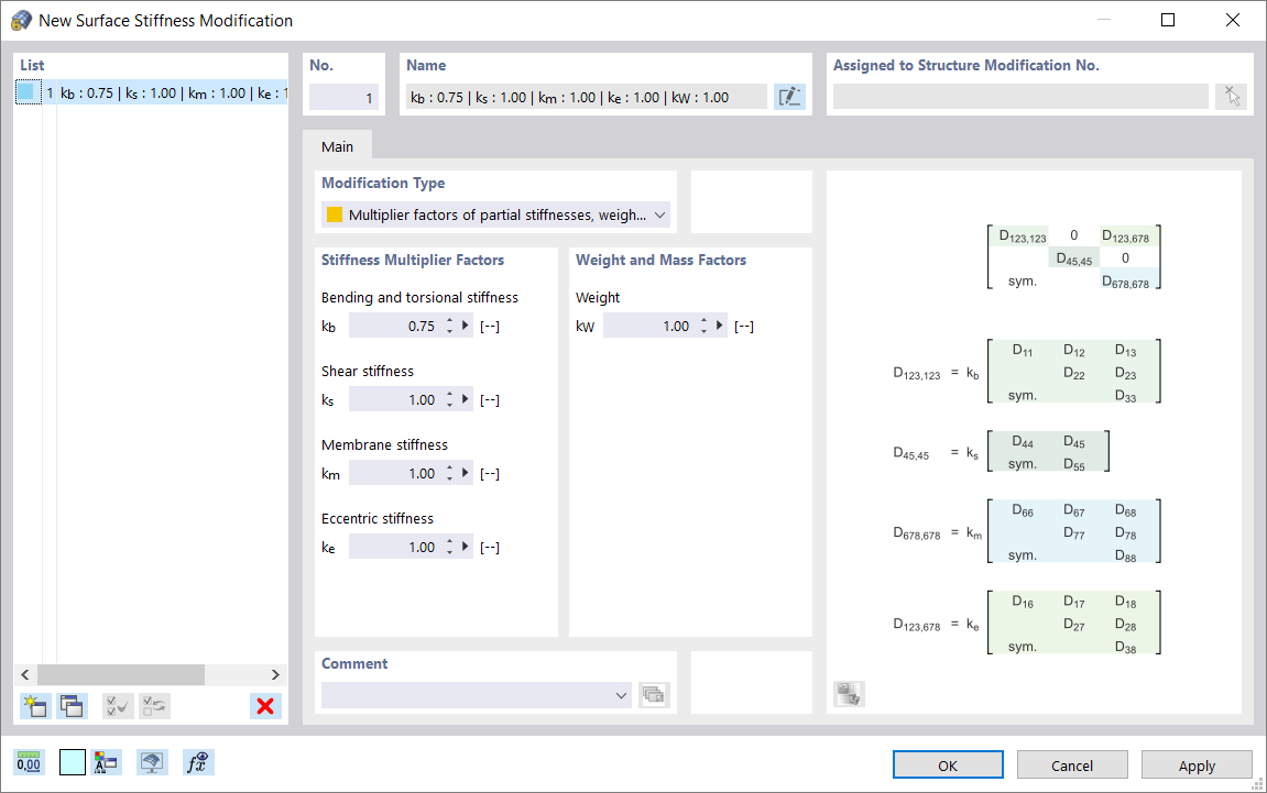 Dialog Box "New Surface Stiffness Modification"