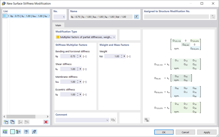 Dialog Box "New Surface Stiffness Modification"