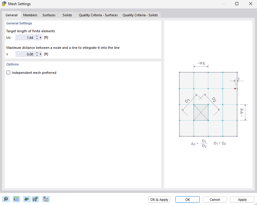 Dialog Box "Mesh Settings", Tab "General"