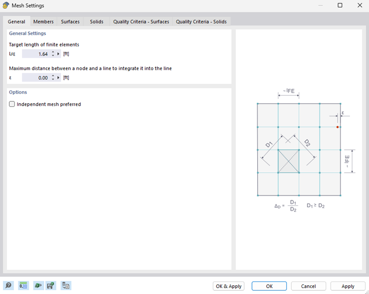 Dialog Box "Mesh Settings", Tab "General"