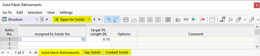Types for Solids in Table