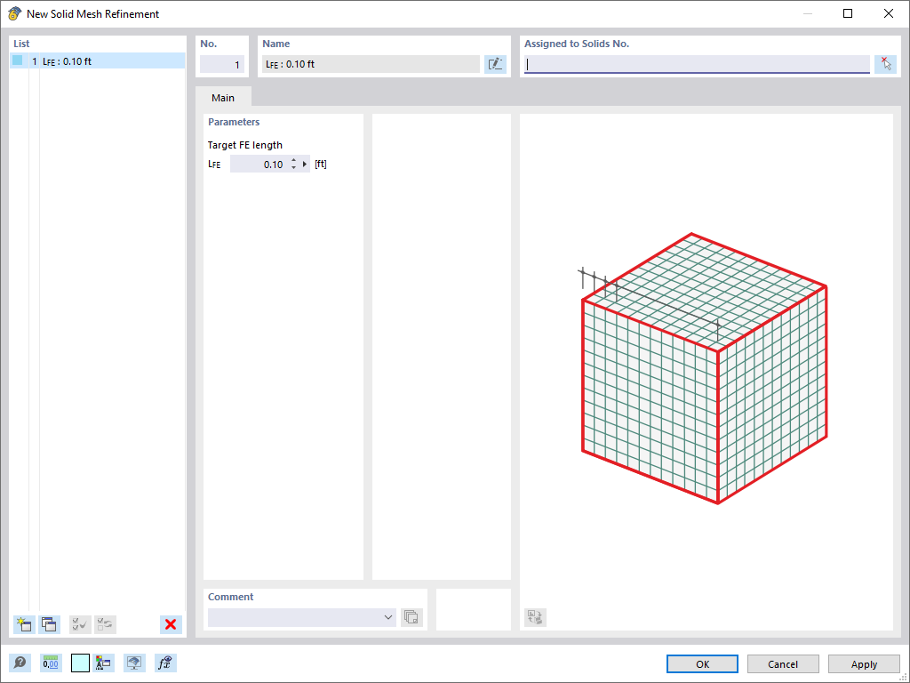 Dialog Box "New Solid Mesh Refinement"