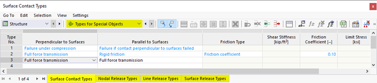Types for Special Objects in Table