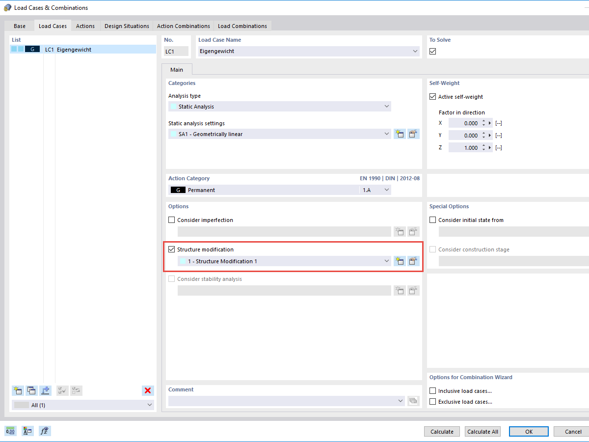 FAQ 005052 | How can I deactivate certain objects, such as members, surfaces, or supports, by load case?
