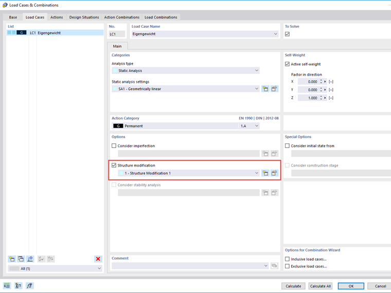 FAQ 005052 | How can I deactivate certain objects, such as members, surfaces, or supports, by load case?