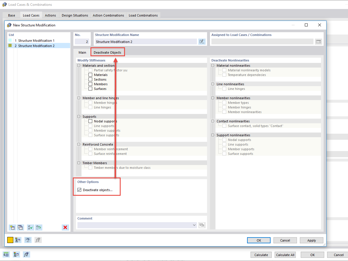 FAQ 005052 | How can I deactivate certain objects, such as members, surfaces, or supports, by load case?