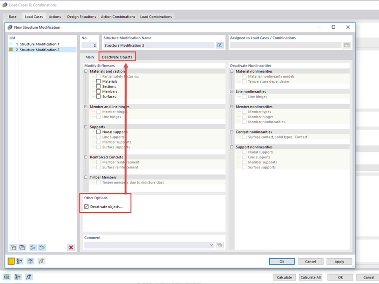 FAQ 005052 | How can I deactivate certain objects, such as members, surfaces, or supports, by load case?