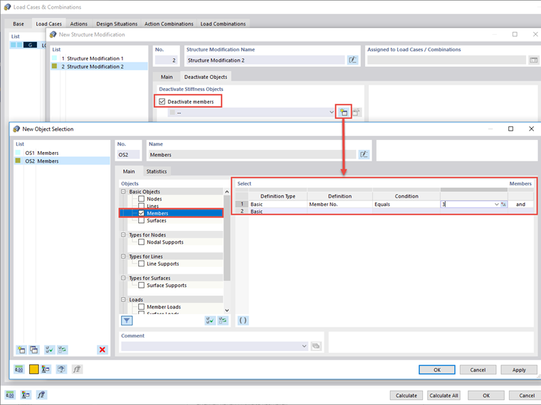 FAQ 005052 | How can I deactivate certain objects, such as members, surfaces, or supports, by load case?