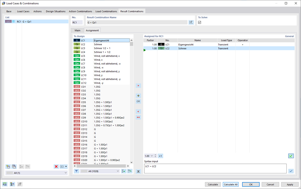 RFEM 6 Automatic Generation of Loads and Load Combinations