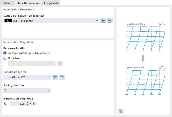 Specifying static deformation from a load case
